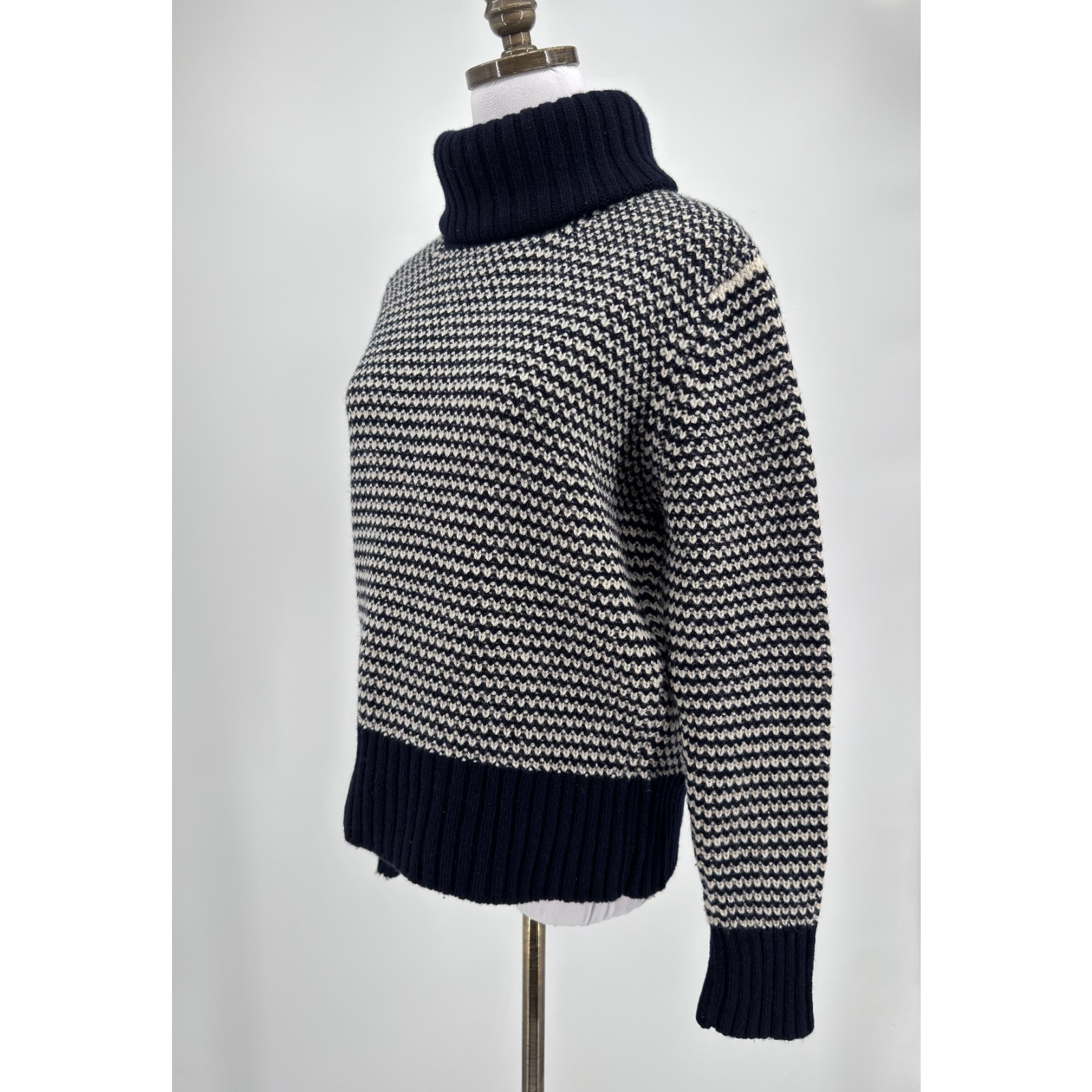 &Daughter Signature Birdseye Blue White Wool Chunky Knit Turtleneck Sweater — image 2 of 6